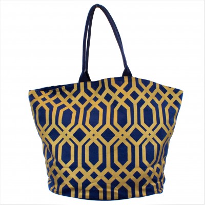 9200 - NAVY & GOLD TRELLIS DESIGN CANVAS TOTE BAG